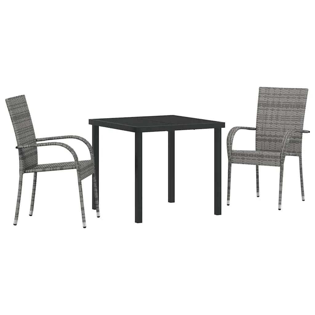 Outdoor Dining Set 3 Pieces Grey Powder-Coated Steel Frame Contemporary Garden Patio