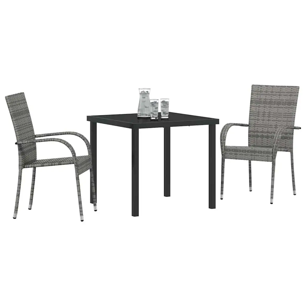 Outdoor Dining Set 3 Pieces Grey Powder-Coated Steel Frame Contemporary Garden Patio