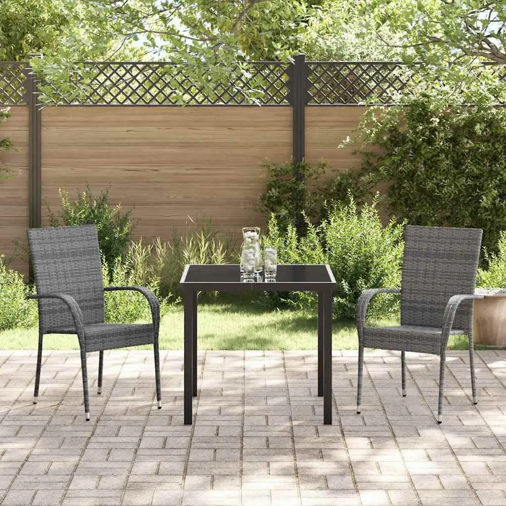 Outdoor Dining Set 3 Pieces Grey Powder-Coated Steel Frame Contemporary Garden Patio