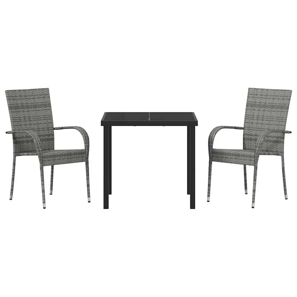 Outdoor Dining Set 3 Pieces Grey Powder-Coated Steel Frame Contemporary Garden Patio
