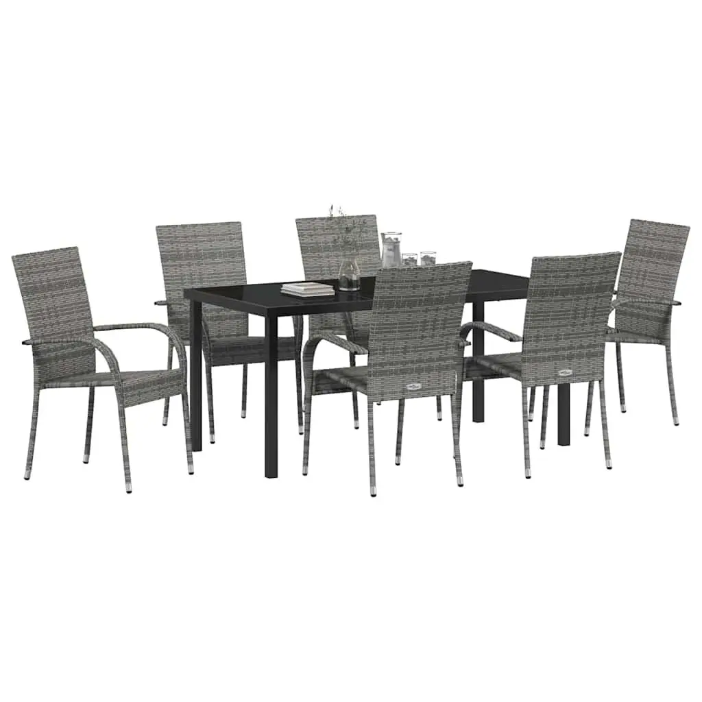 Garden Dining Set 7 Piece Outdoor Use Grey Rectangular Table Chairs Steel Frame
