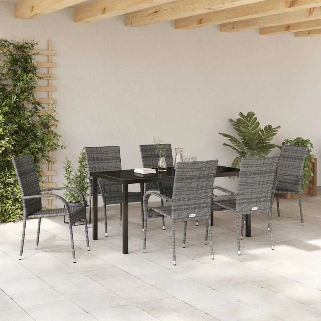 Garden Dining Set 7 Piece Outdoor Use Grey Rectangular Table Chairs Steel Frame