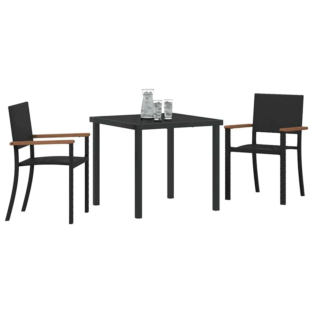 Outdoor Dining Set Garden 3 Pieces Black Steel Frame Poly Rattan