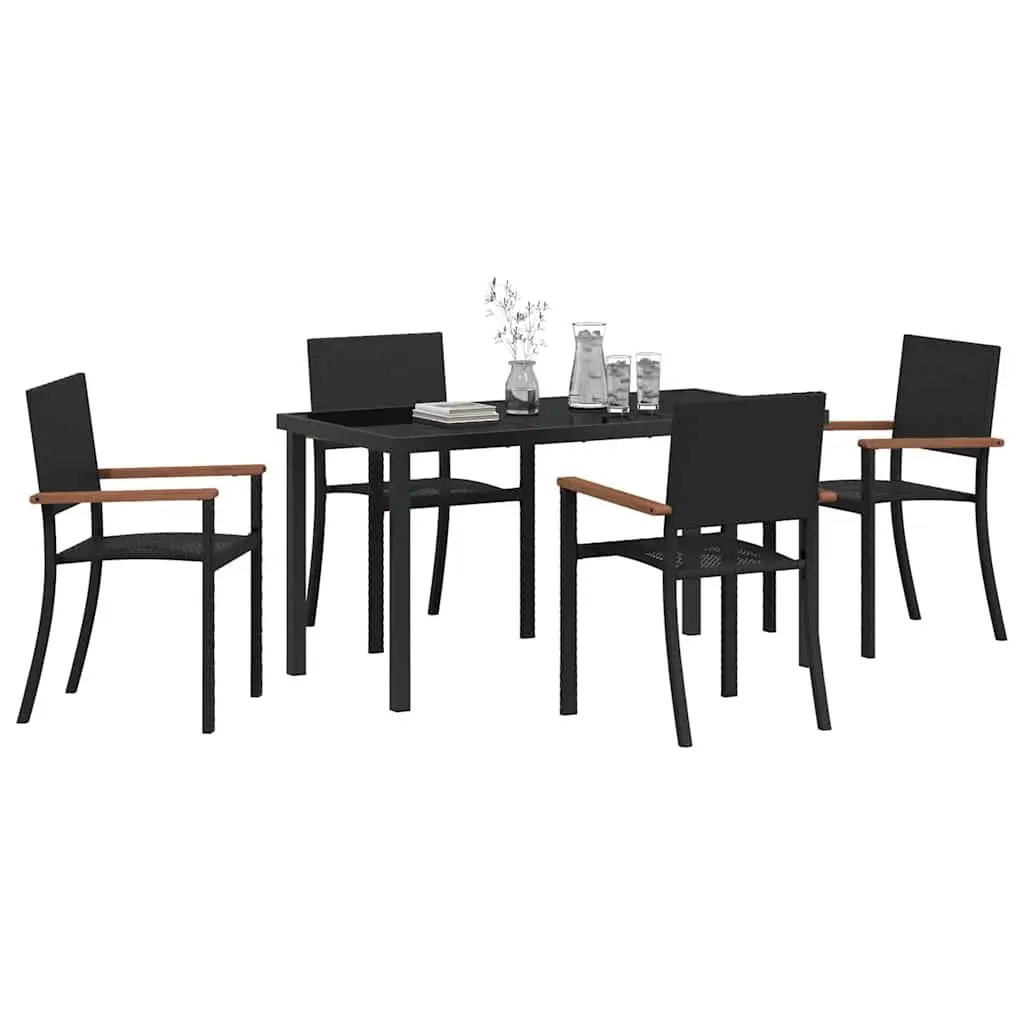 Garden Dining Set Outdoor Use 5 Piece Black Steel Frame Rattan Seating