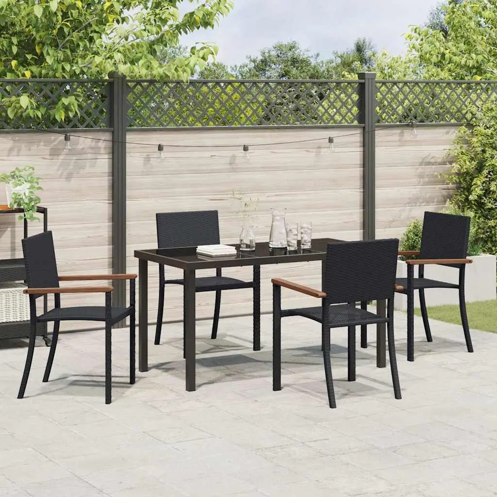 Garden Dining Set Outdoor Use 5 Piece Black Steel Frame Rattan Seating