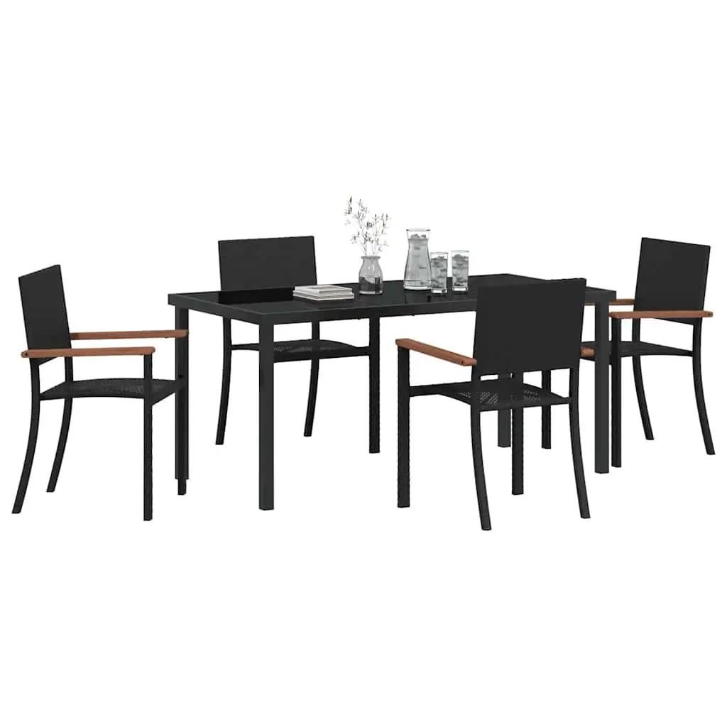 Garden Dining Set Outdoor Furniture 5 Piece Black Steel Rattan Table Chairs