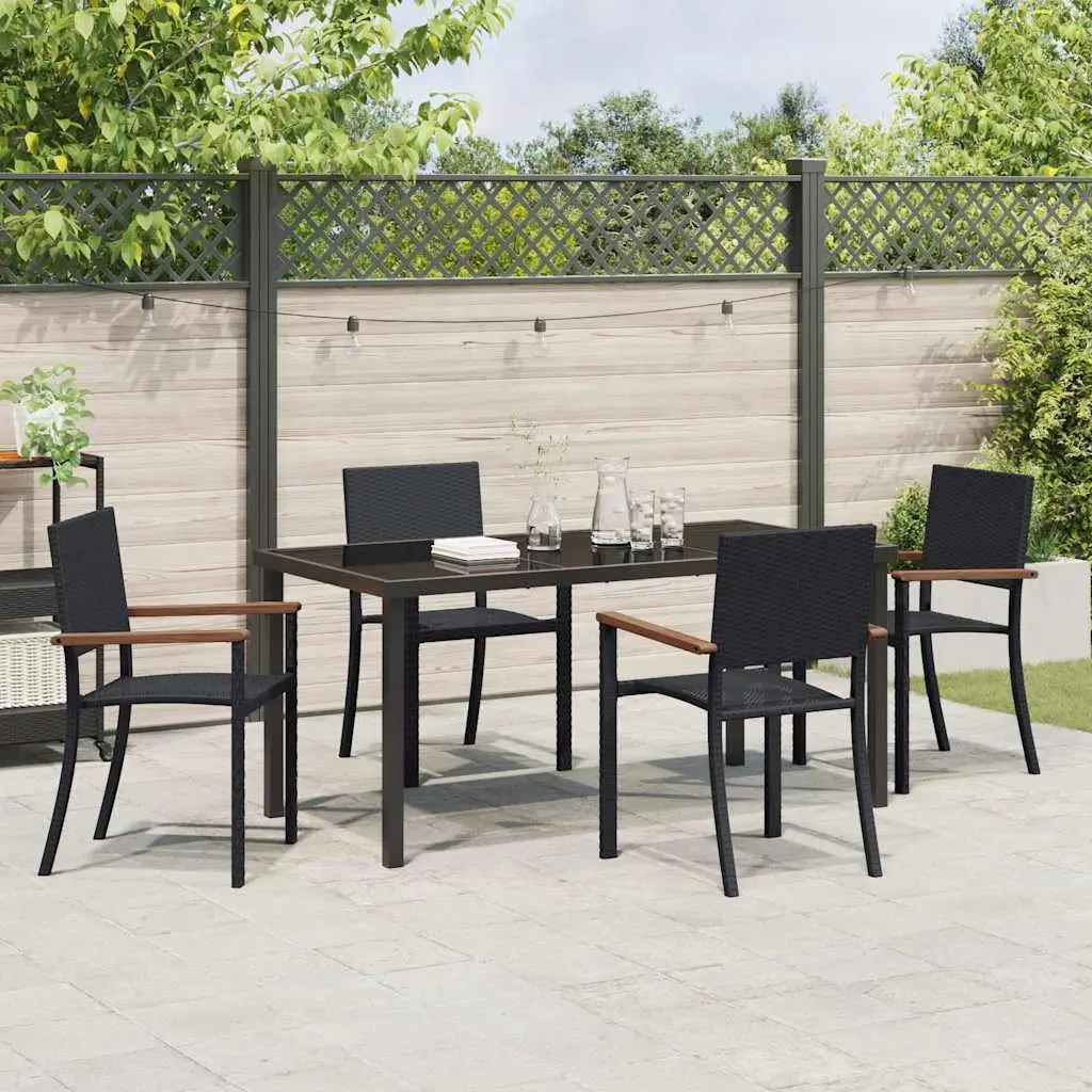 Garden Dining Set Outdoor Furniture 5 Piece Black Steel Rattan Table Chairs