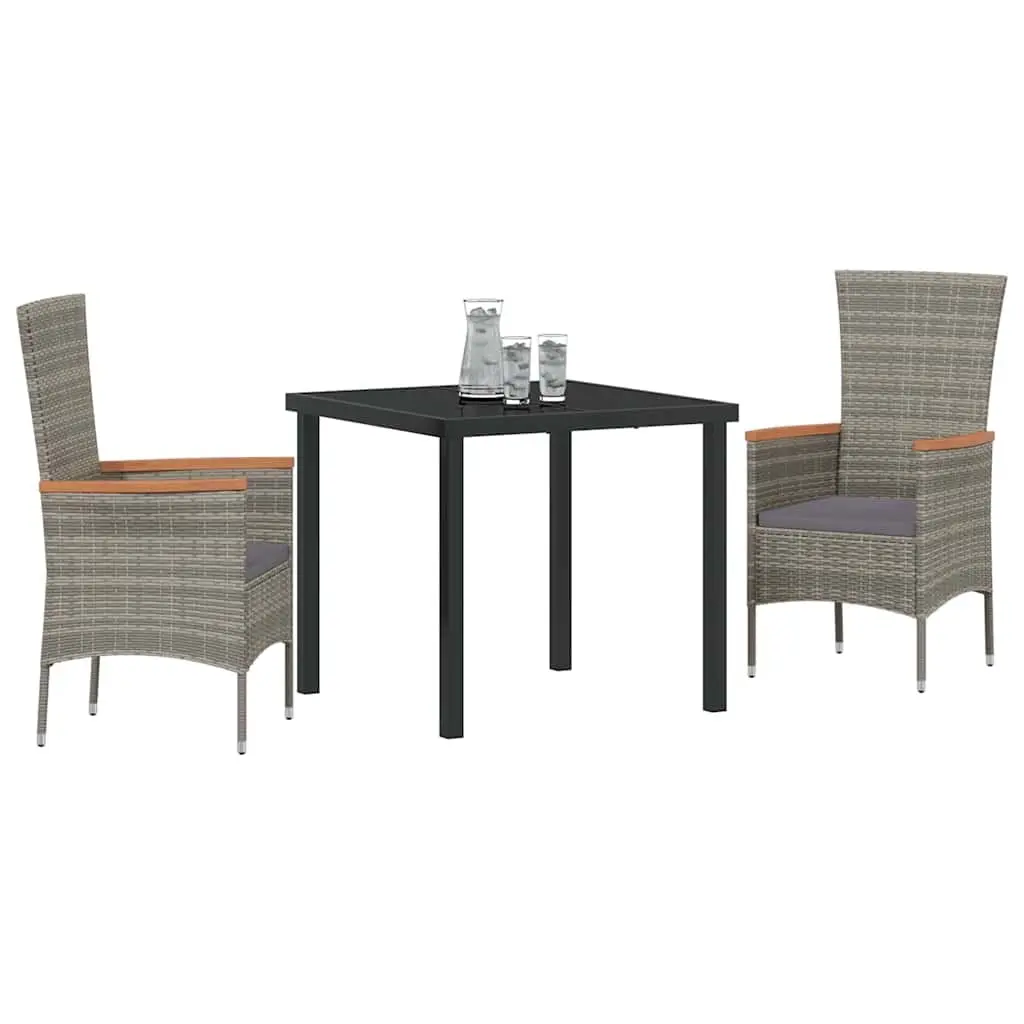 Garden Dining Set Outdoor Lounge Furniture 3 Piece Grey Steel Frame Glass