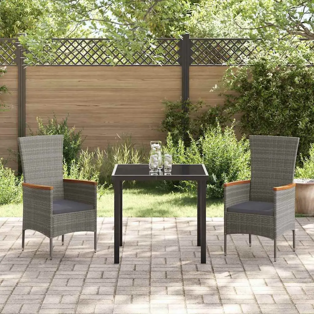 Garden Dining Set Outdoor Lounge Furniture 3 Piece Grey Steel Frame Glass