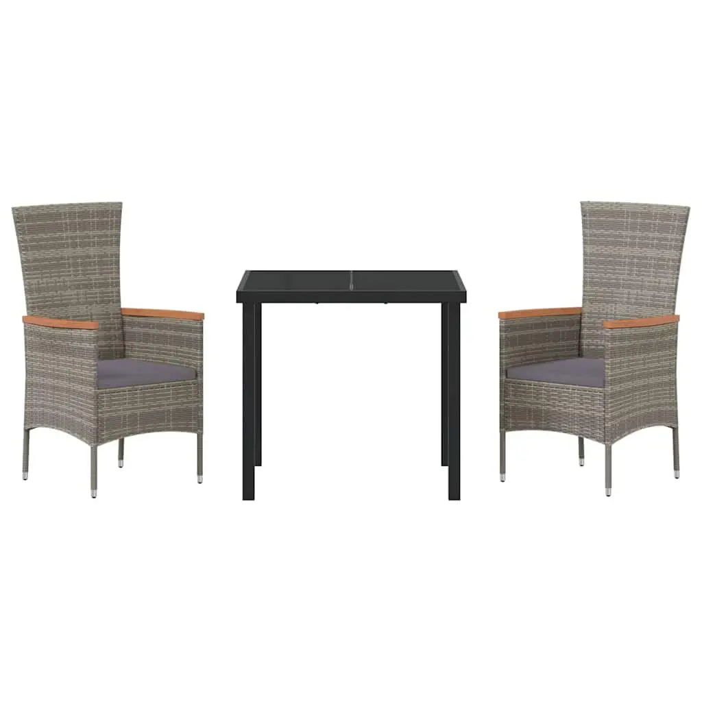 Garden Dining Set Outdoor Lounge Furniture 3 Piece Grey Steel Frame Glass