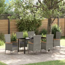 7 Piece Outdoor Dining Set Grey Steel Frame Glass Table for Garden