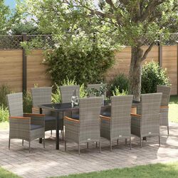 9-Piece Garden Dining Set with Cushions - Grey