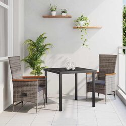 Specifications of 3-Piece Garden Dining Set: Grey Steel and Glass