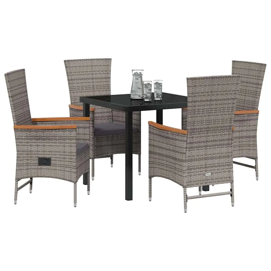 Garden Dining Set 5-Piece Outdoor Furniture Steel Frame Glass Top Rattan Chairs