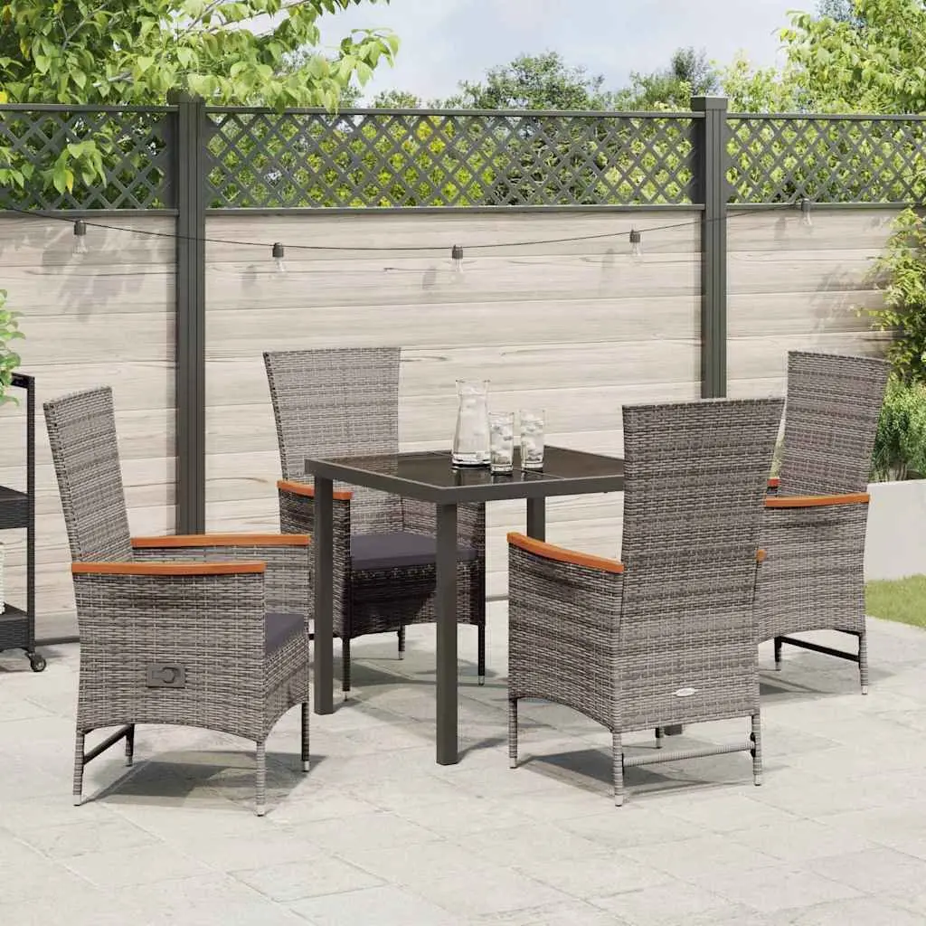 Garden Dining Set 5-Piece Outdoor Furniture Steel Frame Glass Top Rattan Chairs