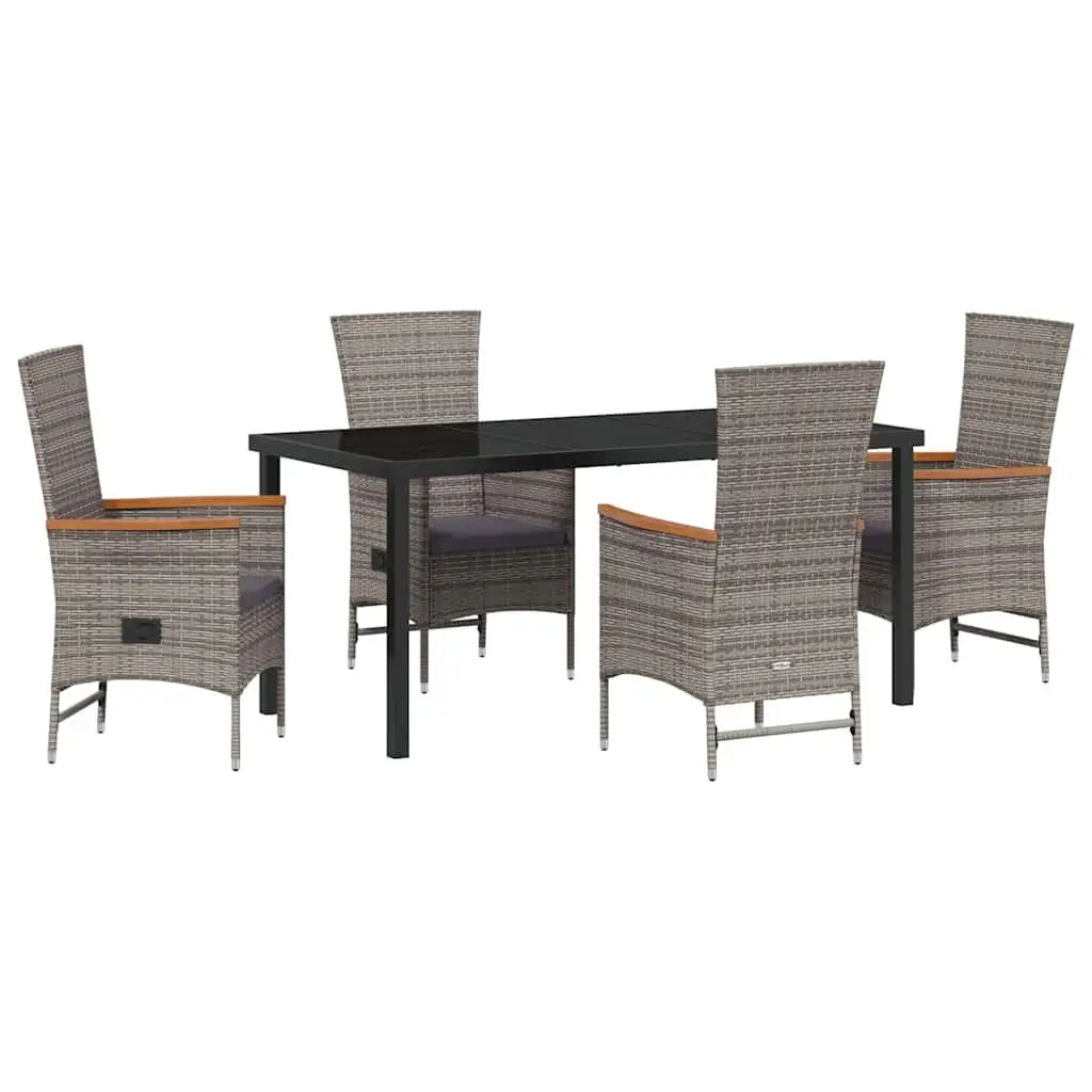 Garden Dining Set 5 Piece Outdoor Furniture Grey Steel Frame Glass Top Cushions