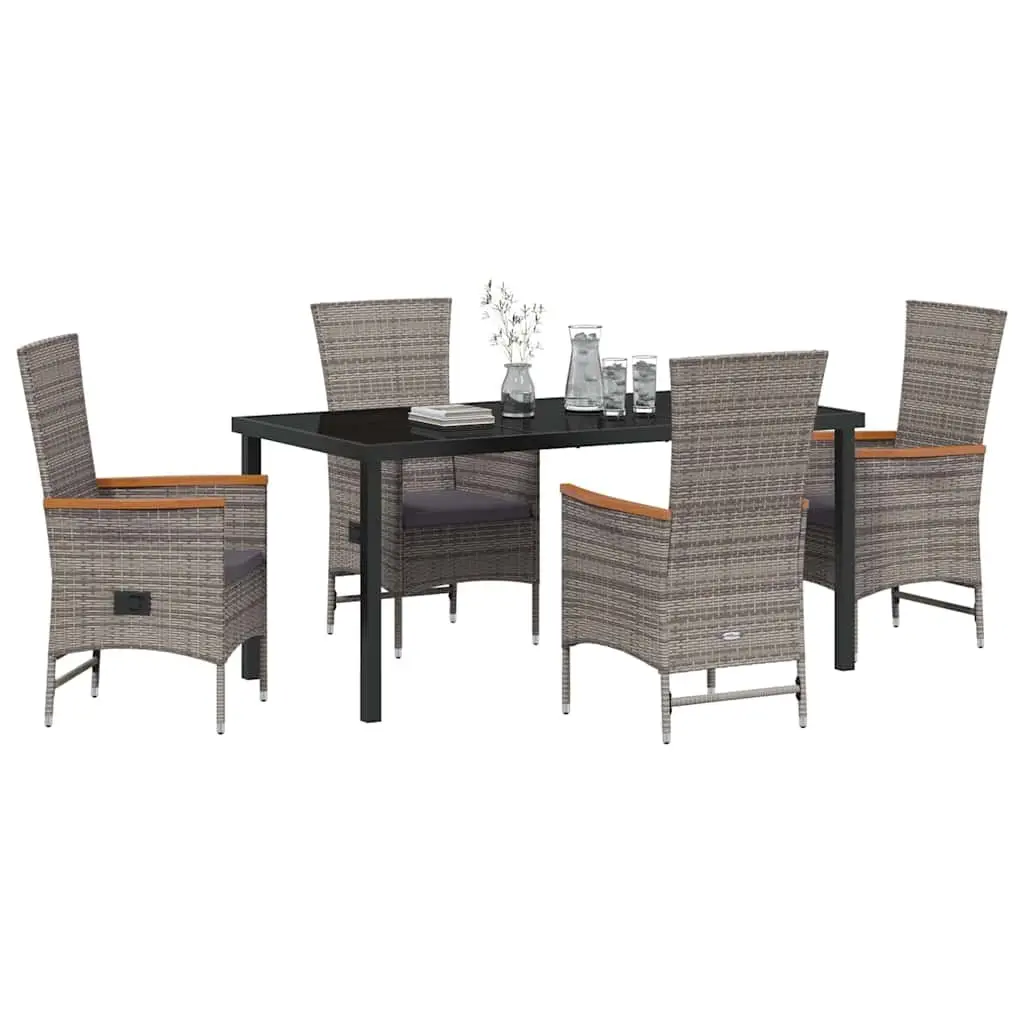 Garden Dining Set 5 Piece Outdoor Furniture Grey Steel Frame Glass Top Cushions