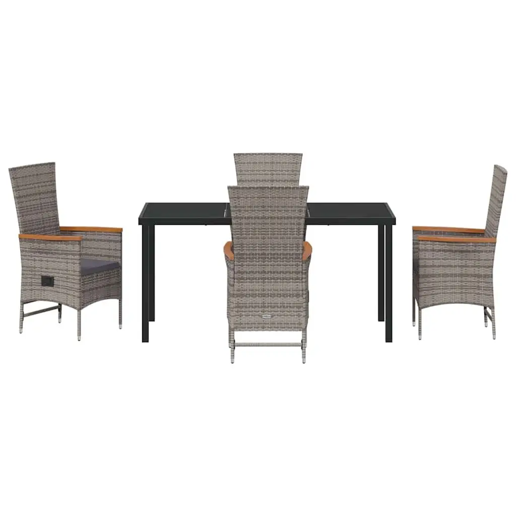 Garden Dining Set 5 Piece Outdoor Furniture Grey Steel Frame Glass Top Cushions
