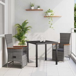 Garden Dining Set 3 Pieces Grey Poly Rattan Outdoor Furniture with Cushions