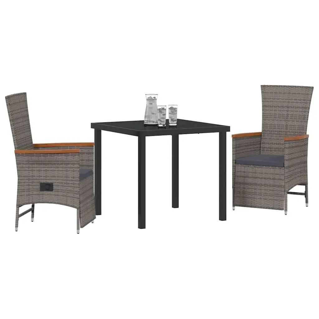Garden Dining Set 3 Pieces Grey Poly Rattan Outdoor Furniture with Cushions