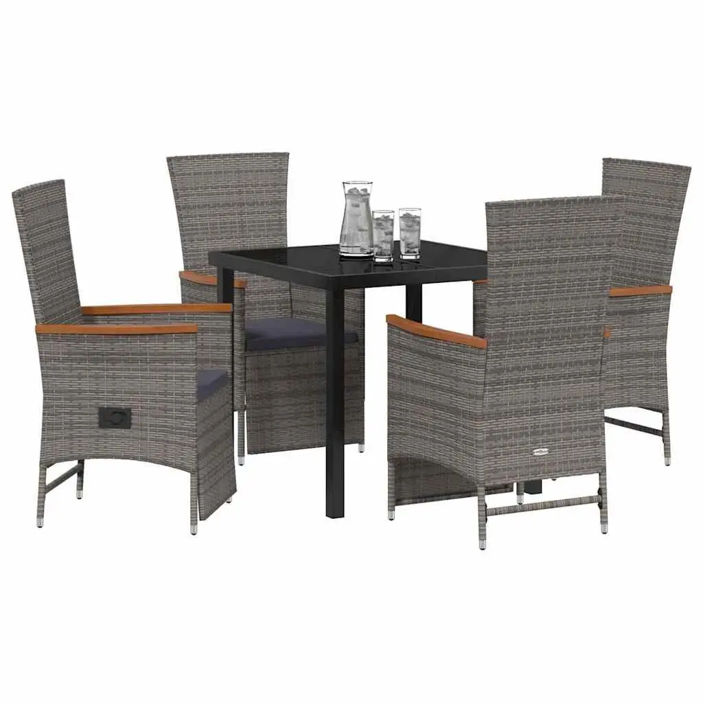 Garden Dining Set 5 Pieces Grey Poly Rattan Outdoor Furniture with Cushions