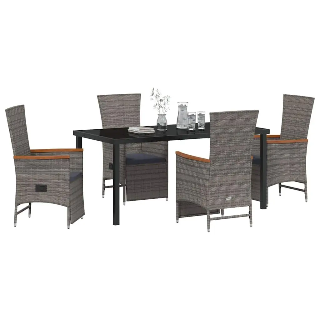 Garden Dining Set Outdoor Furniture 5 Piece Grey Poly Rattan with Cushions