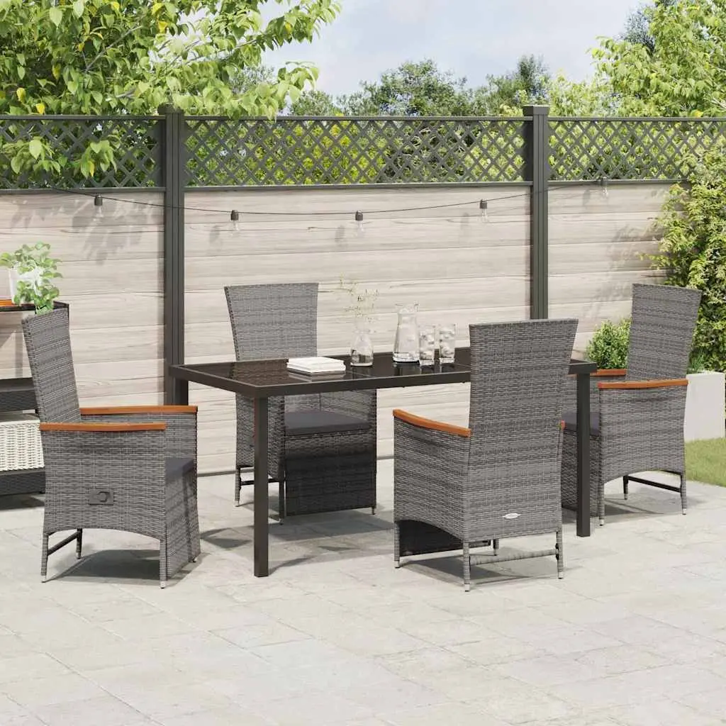 Garden Dining Set Outdoor Furniture 5 Piece Grey Poly Rattan with Cushions