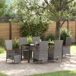 Garden Dining Set 7 Pieces Grey Poly Rattan Outdoor Furniture with Cushions
