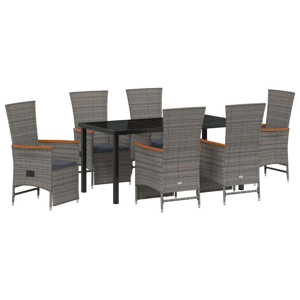 Garden Dining Set 7 Pieces Grey Poly Rattan Outdoor Furniture with Cushions
