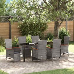 Garden Dining Set 7 Pieces Outdoor Furniture Grey Poly Rattan with Cushions