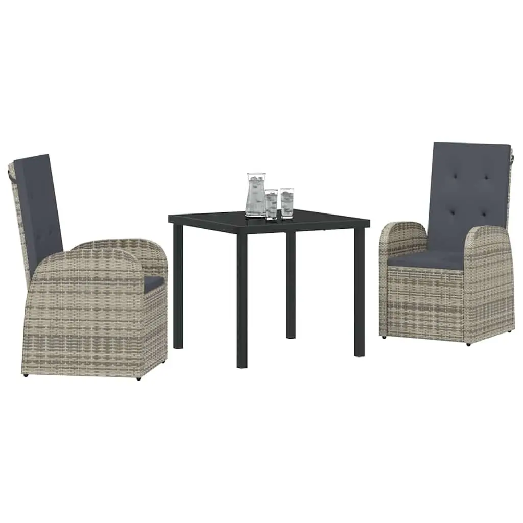 Outdoor Furniture Set 3 Piece Grey Dining Table and Chairs with Adjustable Backrest for Garden and Patio