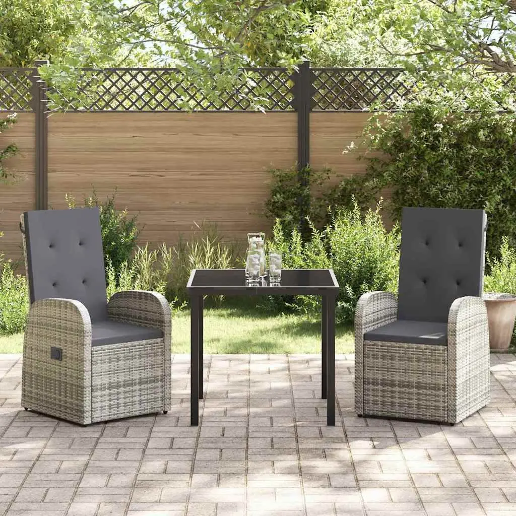 Outdoor Furniture Set 3 Piece Grey Dining Table and Chairs with Adjustable Backrest for Garden and Patio