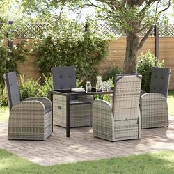 5-Piece Garden Dining Set: Grey, Poly Rattan, Steel Frame