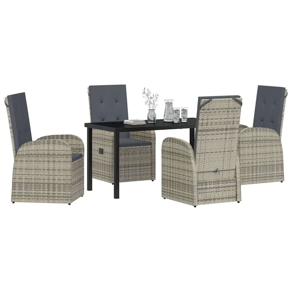 Garden Dining Set 5 Pieces Outdoor Furniture Grey Poly Rattan Patio Chairs Table