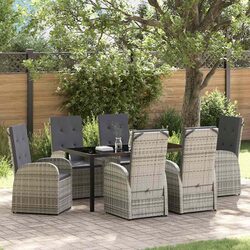 Garden Dining Set 7-Piece: Grey Poly Rattan Furniture
