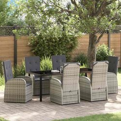 7-Piece Garden Dining Set: Grey Poly Rattan and Steel