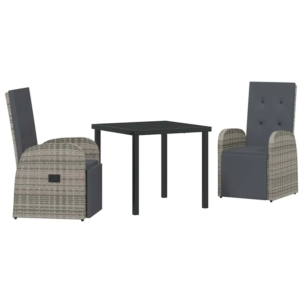 3 Piece Grey Poly Rattan Outdoor Dining Set for Patio Terrace and Backyard