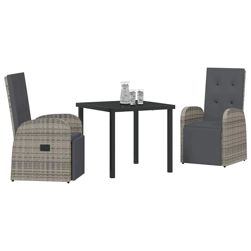 3 Piece Grey Poly Rattan Outdoor Dining Set for Patio Terrace and Backyard