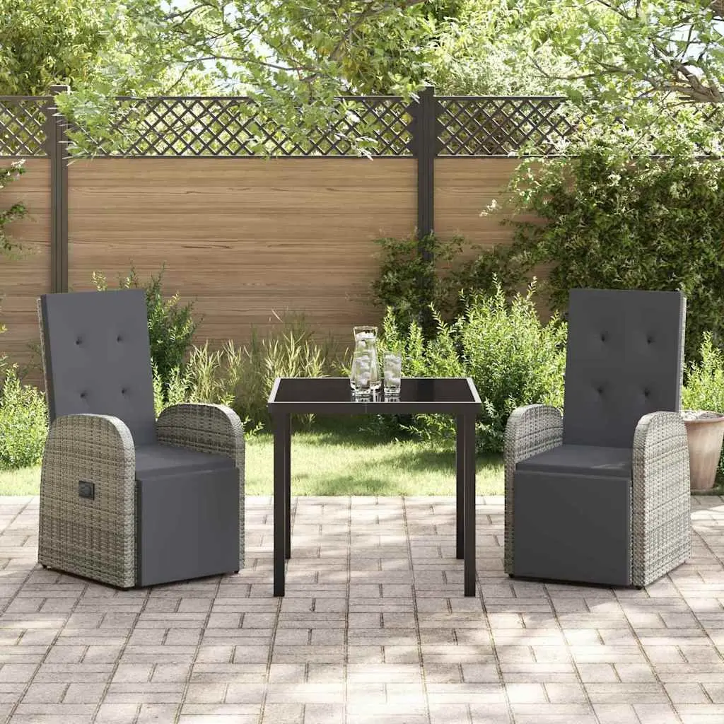 3 Piece Grey Poly Rattan Outdoor Dining Set for Patio Terrace and Backyard