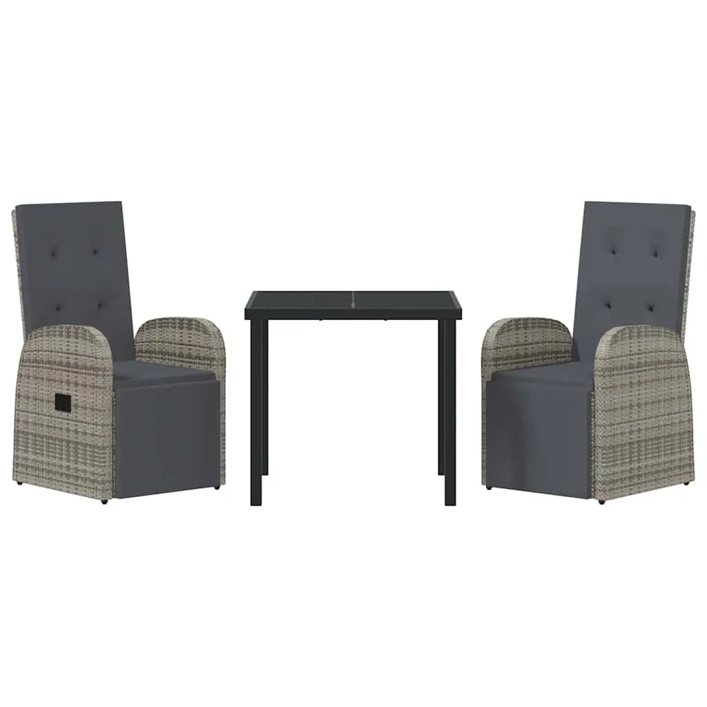 3 Piece Grey Poly Rattan Outdoor Dining Set for Patio Terrace and Backyard