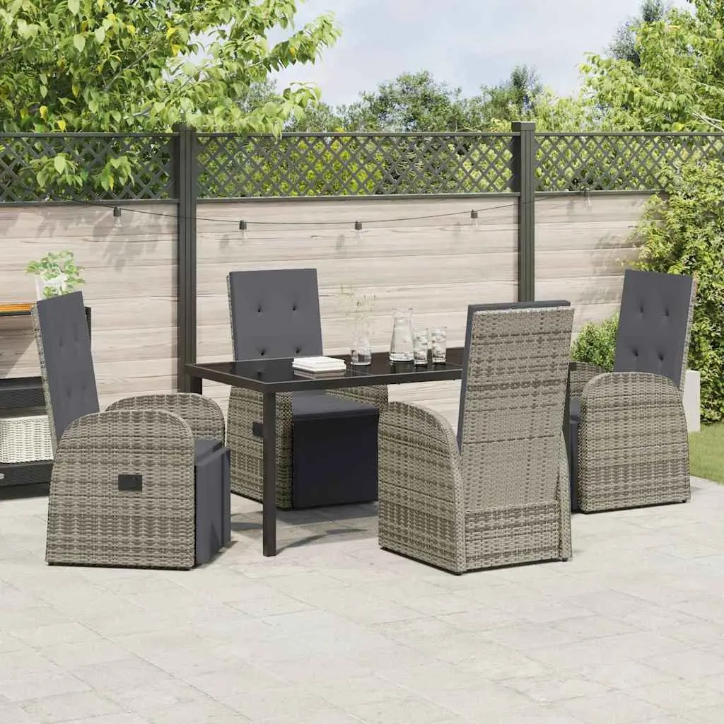 Garden Dining Set 5 Pieces Outdoor Furniture Grey Poly Rattan Chairs Table