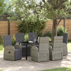 Garden Dining Set 7 Piece Grey Poly Rattan Outdoor Furniture Patio Table Chairs