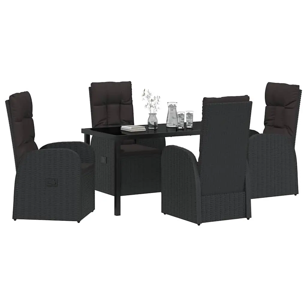5-Piece Black Poly Rattan Outdoor Dining Set