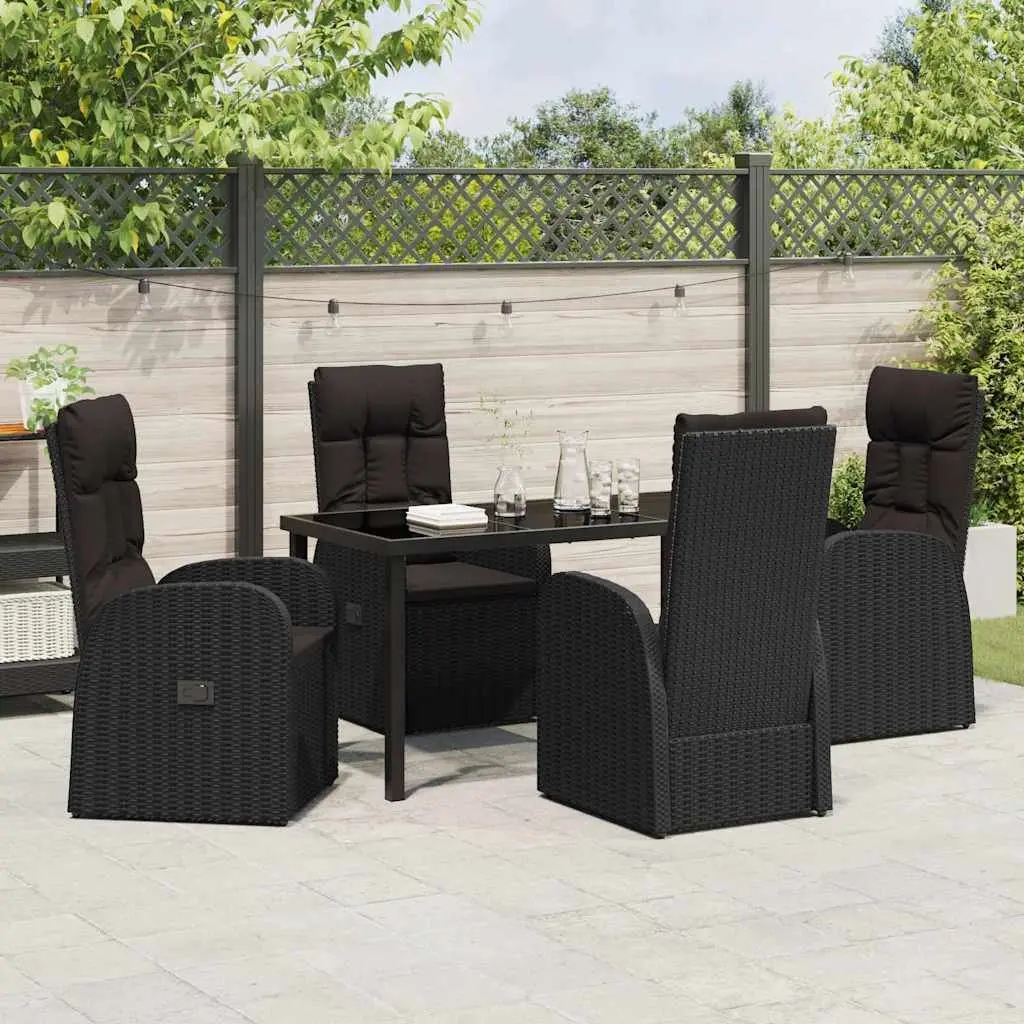 5-Piece Black Poly Rattan Outdoor Dining Set