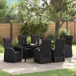 Garden Dining Set 7 Pieces Outdoor Furniture Black Poly Rattan Chairs Table