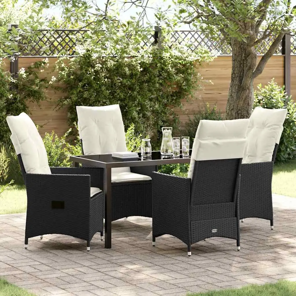 Outdoor Dining Set Patio 5 Piece Black Poly Rattan with Cushions