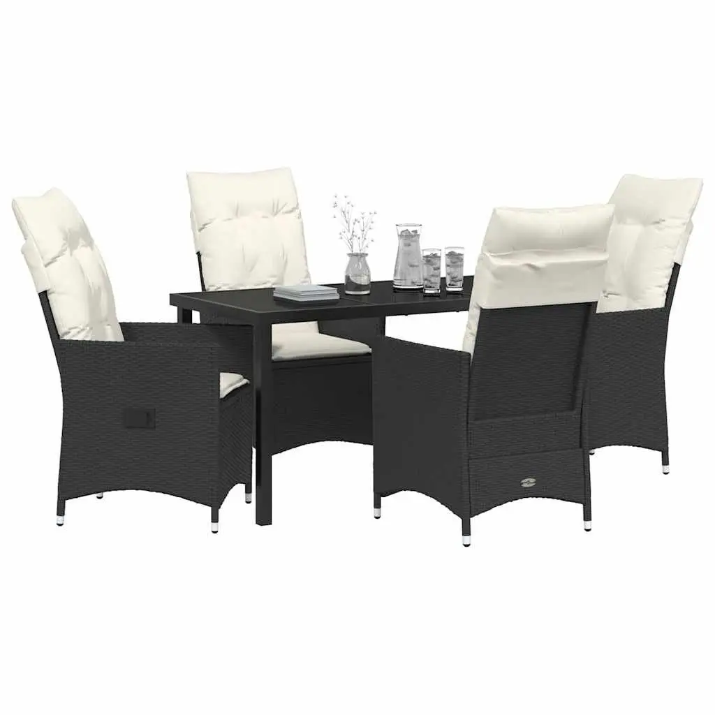 Outdoor Dining Set Patio 5 Piece Black Poly Rattan with Cushions
