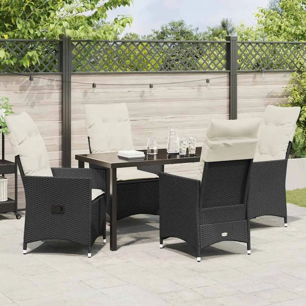 Outdoor Dining Set Patio 5 Piece Black Poly Rattan with Cushions