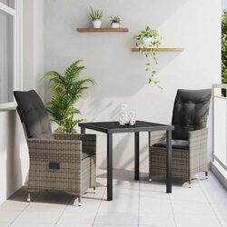 Factual 3 Piece Garden Dining Set - Poly Rattan, Grey