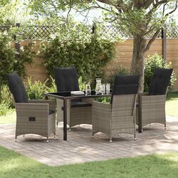 Garden Dining Set: 5 Piece Grey Poly Rattan Furniture